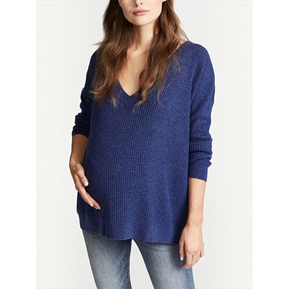 HATCH Maternity Easy V Wool Cashmere Sweater in Indigo